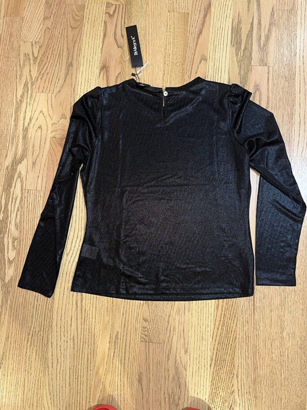 NWT Allegra K Black Metallic Shimmer Long Sleeve Keyhole Party Top M